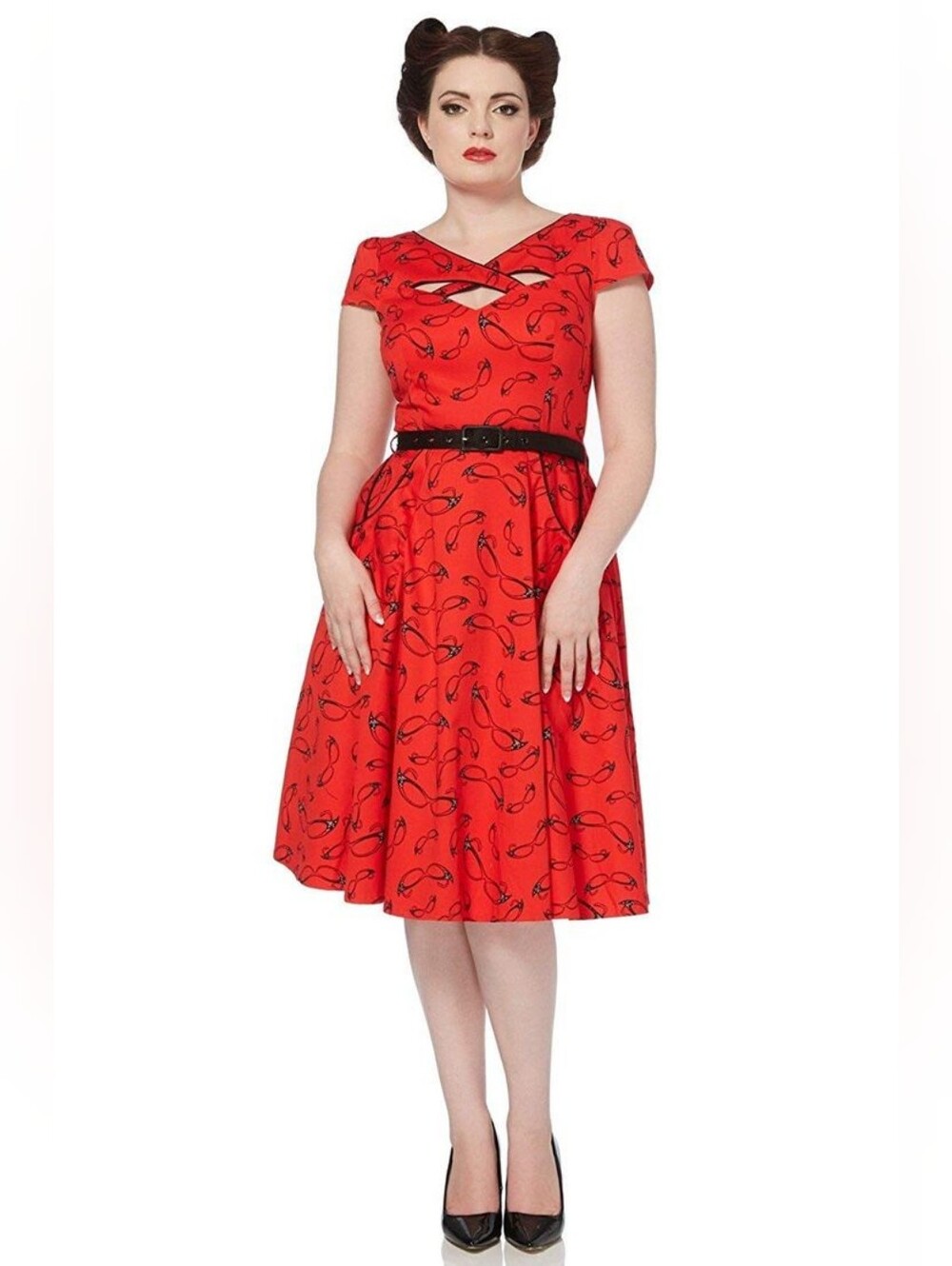 Voodoo Vixen Connie Retro Fit & Flare Dress with Black Sunglasses Print